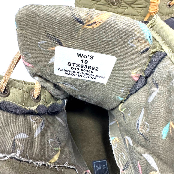 Sperry size 10 women's quilted duck boots waterproof rubber boot green black - Picture 6 of 7